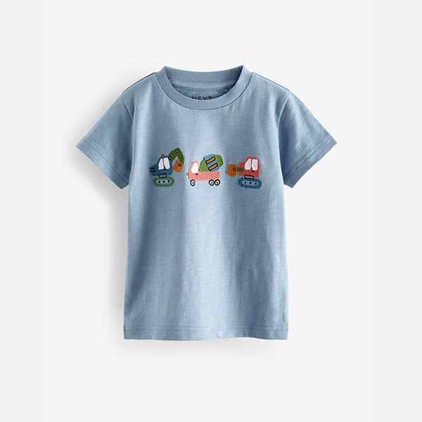 Blue/Green Appliqué Transport 100% Cotton Short Sleeve T-Shirt (3mths-5-6yrs)