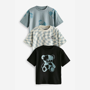 Blue/Black 100% Cotton Short Sleeve Character T-Shirts 3 Pack (3mths-5-6yrs)