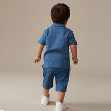 Load image into Gallery viewer, Blue Zip Polo Shirt and Shorts Set (3mths-5-6yrs)
