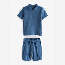 Load image into Gallery viewer, Blue Zip Polo Shirt and Shorts Set (3mths-5-6yrs)
