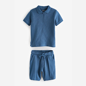 Blue Zip Polo Shirt and Shorts Set (3mths-5-6yrs)