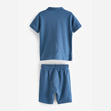 Load image into Gallery viewer, Blue Zip Polo Shirt and Shorts Set (3mths-5-6yrs)
