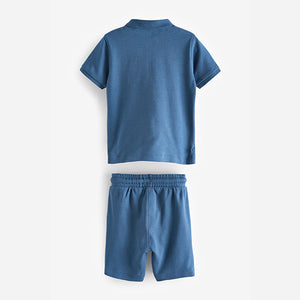 Blue Zip Polo Shirt and Shorts Set (3mths-5-6yrs)