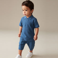 Load image into Gallery viewer, Blue Zip Polo Shirt and Shorts Set (3mths-5-6yrs)
