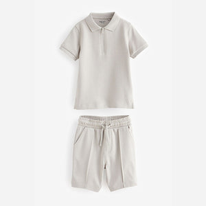 Grey Zip Polo Shirt and Shorts Set (3mths-5-6yrs)