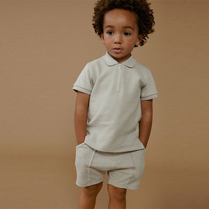 Grey Zip Polo Shirt and Shorts Set (3mths-5-6yrs)