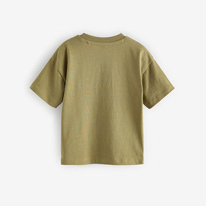 Khaki Green Simple 100% Cotton Short Sleeve T-Shirt (3mths-5-6yrs)