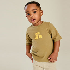 Khaki Green Simple 100% Cotton Short Sleeve T-Shirt (3mths-5-6yrs)