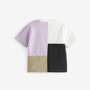 Black/Lilac Purple Short Sleeve Colourblock T-Shirt (3mths-5-6yrs)