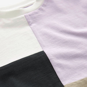 Black/Lilac Purple Short Sleeve Colourblock T-Shirt (3mths-5-6yrs)