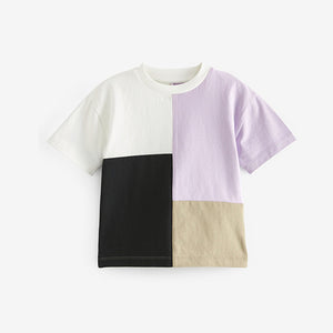 Black/Lilac Purple Short Sleeve Colourblock T-Shirt (3mths-5-6yrs)