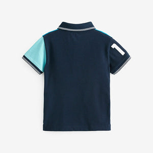 Blue Short Sleeve Colourblock Polo Shirt