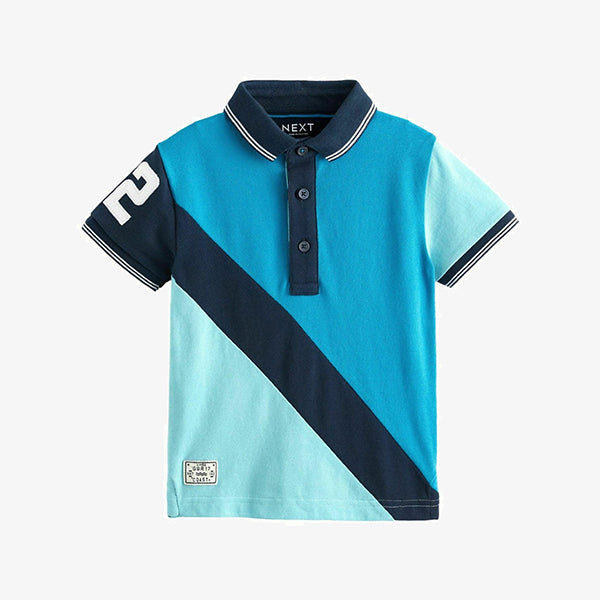 Blue Short Sleeve Colourblock Polo Shirt