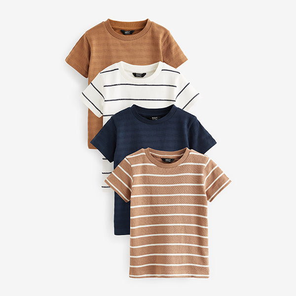 Blue/Tan Textured Short Sleeve T-Shirt 4 Pack (3mths-5-6yrs)