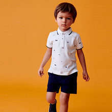 Load image into Gallery viewer, White 100% Cotton All Over Printed Polo Shirt And Shorts Set (9-12mths-5-6yrs)
