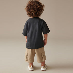 Tan Brown/Grey Utility Bumbag Short Sleeve T-Shirt & Shorts Set (3mths-5-6yrs)