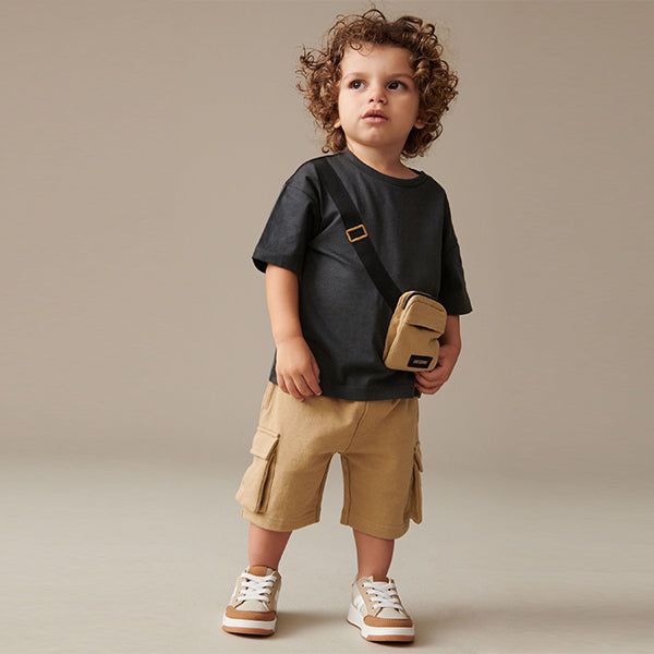 Tan Brown/Grey Utility Bumbag Short Sleeve T-Shirt & Shorts Set (3mths-5-6yrs)