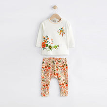 Load image into Gallery viewer, Orange Floral Baby Top And Leggings Set
