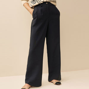 Black Tailored Elastic Back Wide Leg Trousers