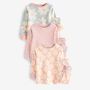 Neon Orange/Blue Floral 3 Pack Printed Long Sleeve Pyjamas (9mths-8yrs)