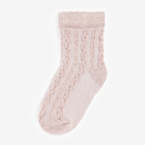 Pink/Neutral Baby Cable Socks 7 Pack (0mths-1-2yrs)