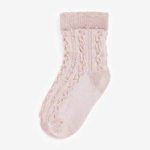 Pink/Neutral Baby Cable Socks 7 Pack (0mths-1-2yrs)