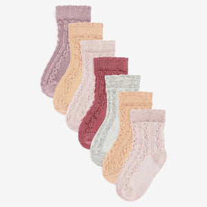 Pink/Neutral Baby Cable Socks 7 Pack (0mths-1-2yrs)