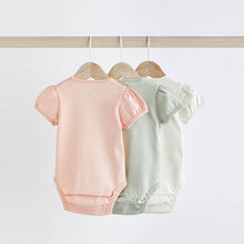 Load image into Gallery viewer, Sage Green Puff Sleeve Baby Bodysuits 3 Pack
