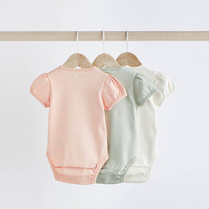 Sage Green Puff Sleeve Baby Bodysuits 3 Pack