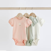 Load image into Gallery viewer, Sage Green Puff Sleeve Baby Bodysuits 3 Pack
