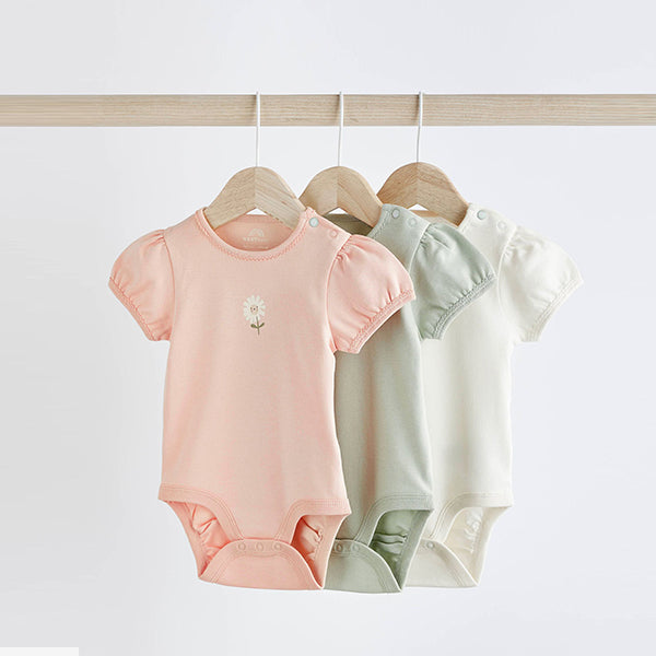 Sage Green Puff Sleeve Baby Bodysuits 3 Pack