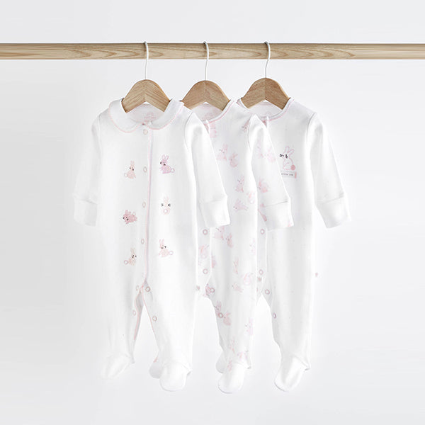 Pink 100% Cotton Baby Sleepsuits 3 Pack (0-12mt)