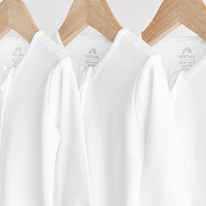 White Essential Zipped 100% Cotton Baby Sleepsuits 3 Pack