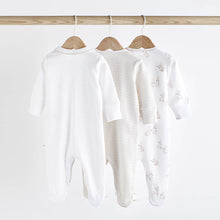 Load image into Gallery viewer, Neutral Bunny Delicate Baby Sleepsuits 3 Pack (0-12-18mt)
