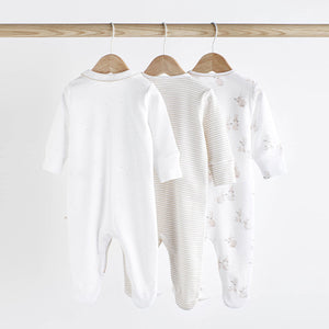 Neutral Bunny Delicate Baby Sleepsuits 3 Pack (0-12-18mt)