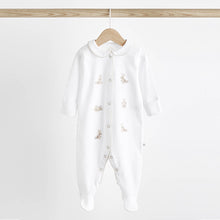 Load image into Gallery viewer, Neutral Bunny Delicate Baby Sleepsuits 3 Pack (0-12-18mt)
