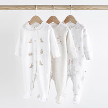 Load image into Gallery viewer, Neutral Bunny Delicate Baby Sleepsuits 3 Pack (0-12-18mt)
