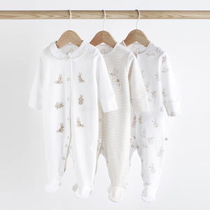 Neutral Bunny Delicate Baby Sleepsuits 3 Pack (0-12-18mt)