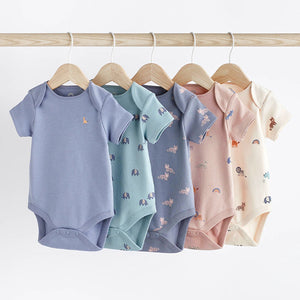 Teal Blue Baby Short Sleeve Bodysuit 5 Pack