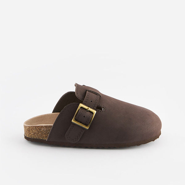 Chocolate Brown Leather Slip-On Clog Mules