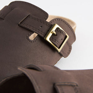 Chocolate Brown Leather Slip-On Clog Mules