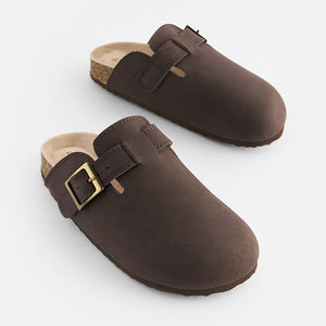 Chocolate Brown Leather Slip-On Clog Mules