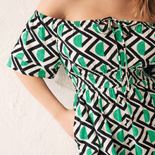 Load image into Gallery viewer, Green Geometric Off Shoulder Playsuit
