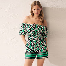 Load image into Gallery viewer, Green Geometric Off Shoulder Playsuit
