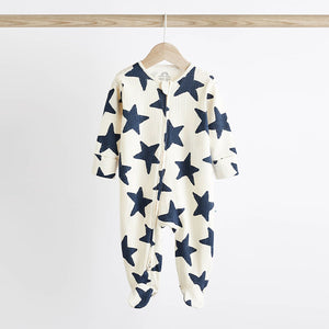 Navy Blue Star Baby 100% Cotton Zip Sleepsuits 3 Pack (0mths-12-18mt)