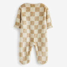 Load image into Gallery viewer, Neutral Checkerboard Baby Fleece Sleepsuit
