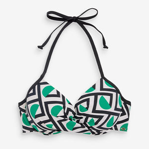 Green Geo Padded Wired Plunge Bikini Top