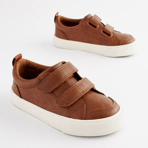 Tan Brown Standard Fit (F) Two Strap Touch Fastening Trainers