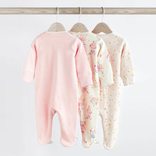 Load image into Gallery viewer, Pink Baby Two Way Zip 100% Cotton Sleespuits 3 Pack (0-12-18mt)
