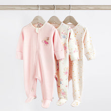 Load image into Gallery viewer, Pink Baby Two Way Zip 100% Cotton Sleespuits 3 Pack (0-12-18mt)
